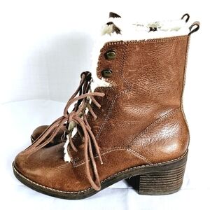 LUCKY BRAND CAMBREEN BROWN LEATHER FAUX SHEARLING LINING WOMENS